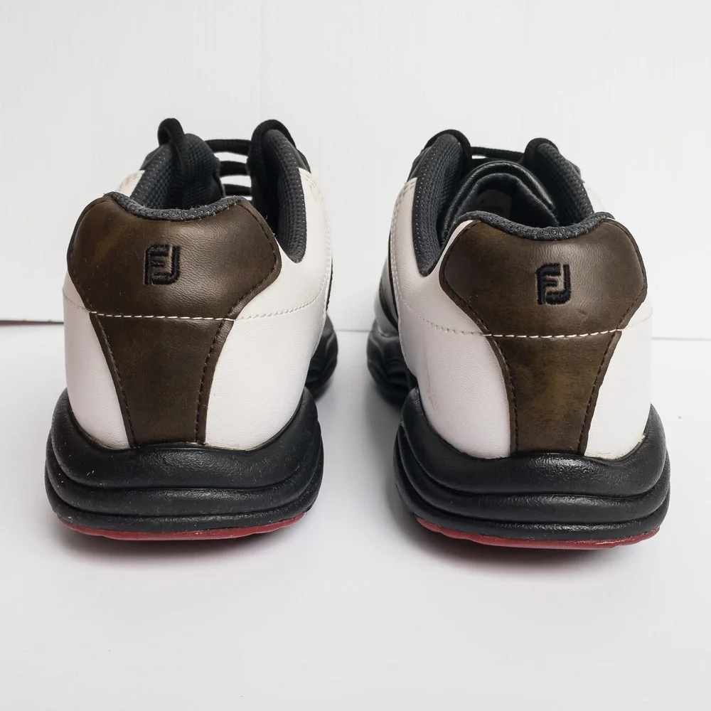 FootJoy Golf Shoes Mens 8 White Brown Black Spiked FlexZone READ